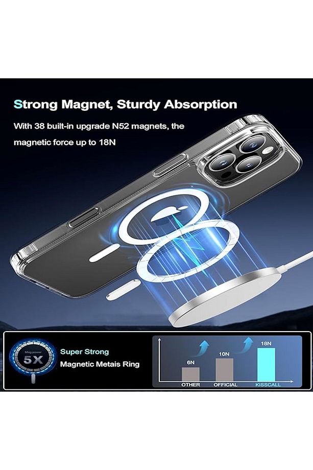 İphone 16 Pro Kılıf Magsafe Wireless Kablosuz Şarj Destekli Sert Silikon Şeffaf Kapak Manyetik - 7