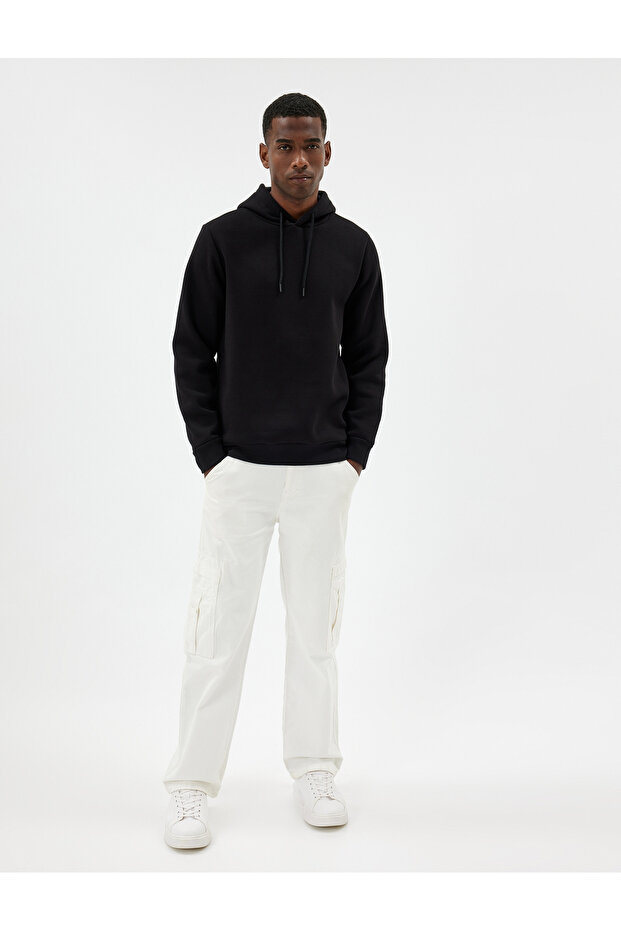 Şardonlu Pamuklu Basic Kapşonlu Sweatshirt - 2