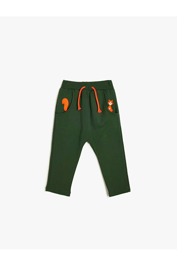 Jogger Sweatpants with Lace-Up Waist and Animal Printed Pockets, Cotton Raster