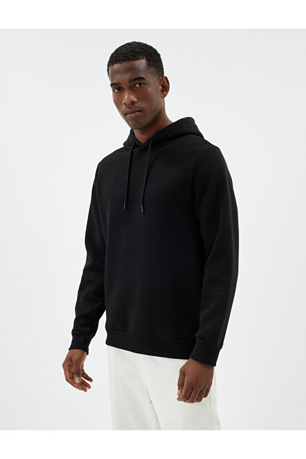 Şardonlu Pamuklu Basic Kapşonlu Sweatshirt - 3