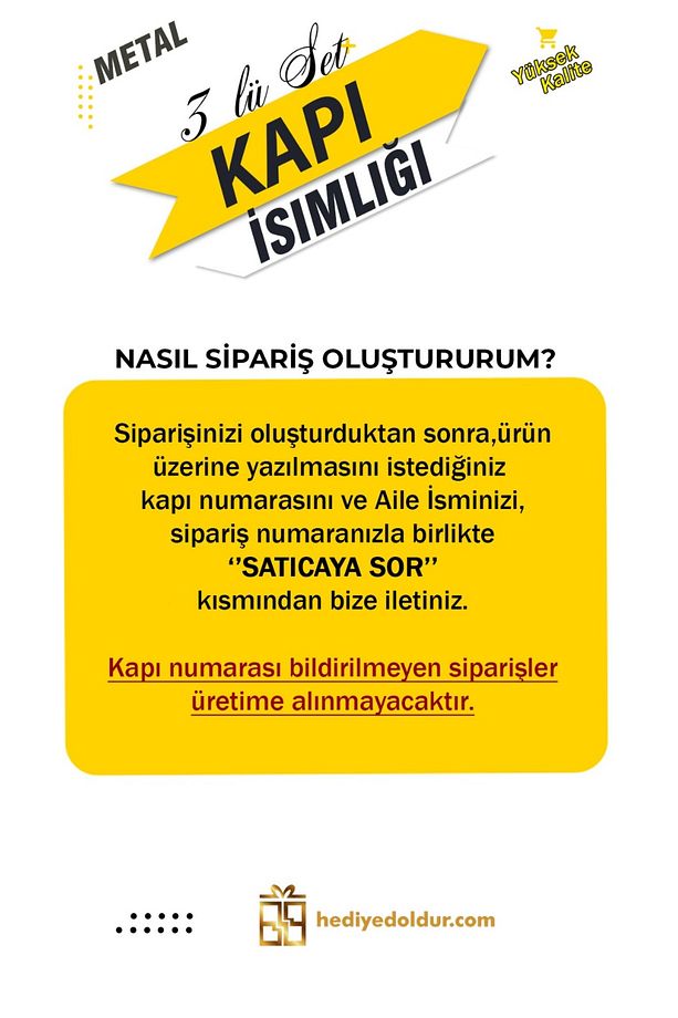 3'lü Set Kapı Isimliği, Kapı Numarası, Posta Kutusu Isimliği - 3