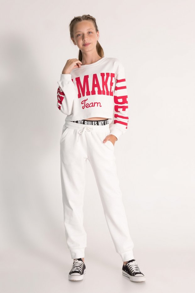 10-15 Years Girl's Crop Sweat and Sweatpants 3-Piece Set