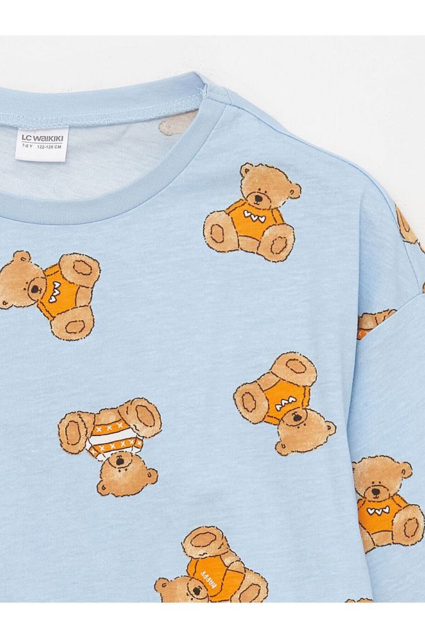 Lcwk Bisiklet Yaka Baskılı Uzun Kollu Kız Çocuk Pijama Takımı - 3