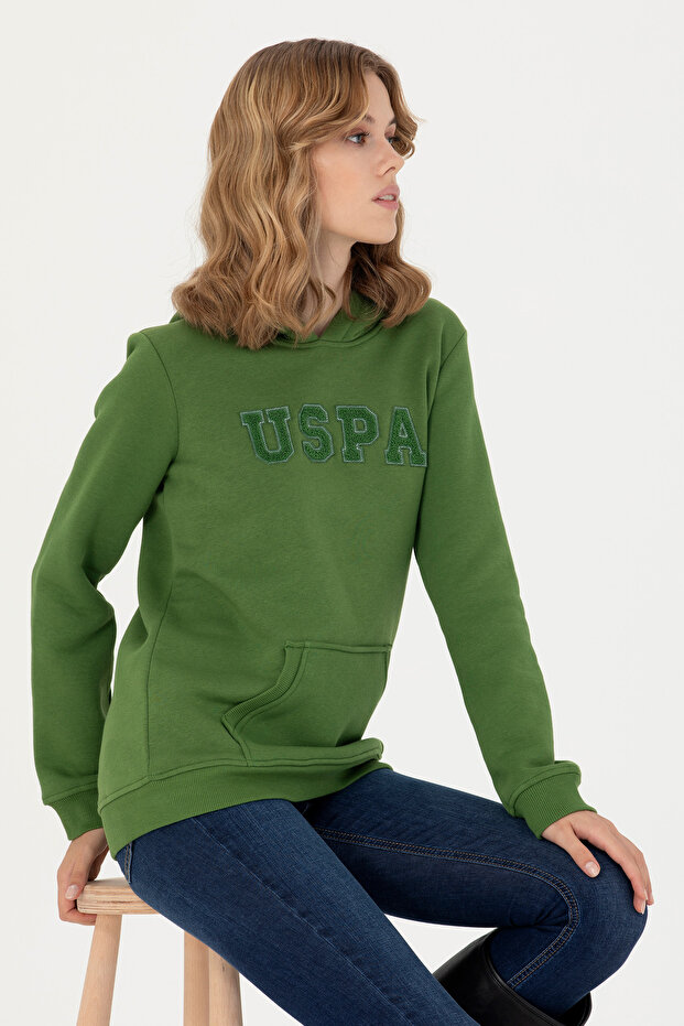 Women's Green Hooded Basic Sweatshirt 50276022-Vr054