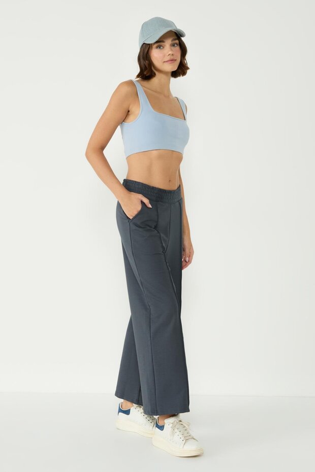 Women's Stitching Detailed Palazzo Sweatpants 746 Smoked