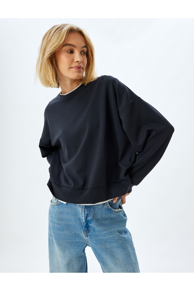 Crew Neck Long Sleeve Modal Mixed Basic Sweatshirt