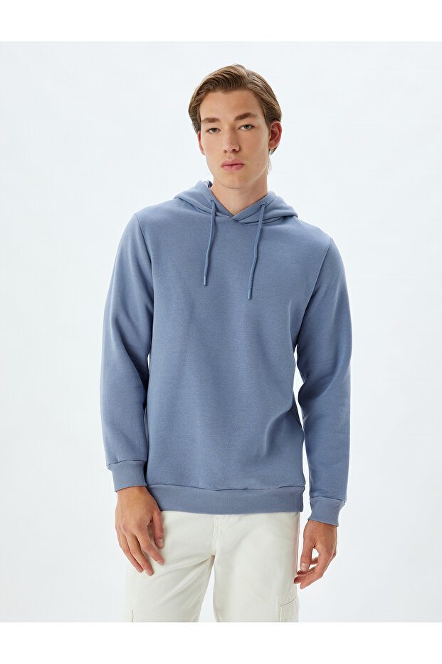 Şardonlu Pamuklu Basic Kapşonlu Sweatshirt - 3
