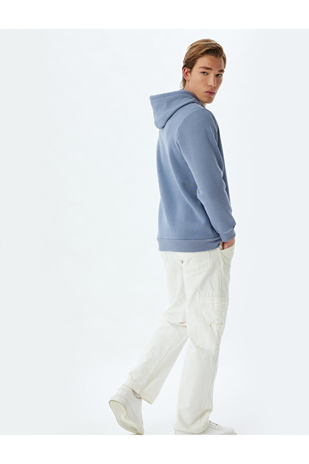 Şardonlu Pamuklu Basic Kapşonlu Sweatshirt - 2