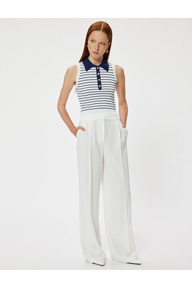 Sleeveless Gold Button Detailed Polo Collar Knitwear Top