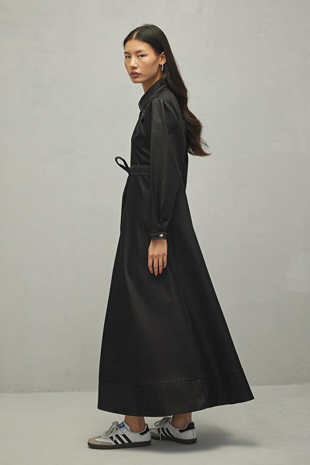 Dikişli Elbise Kot Siyah - 1