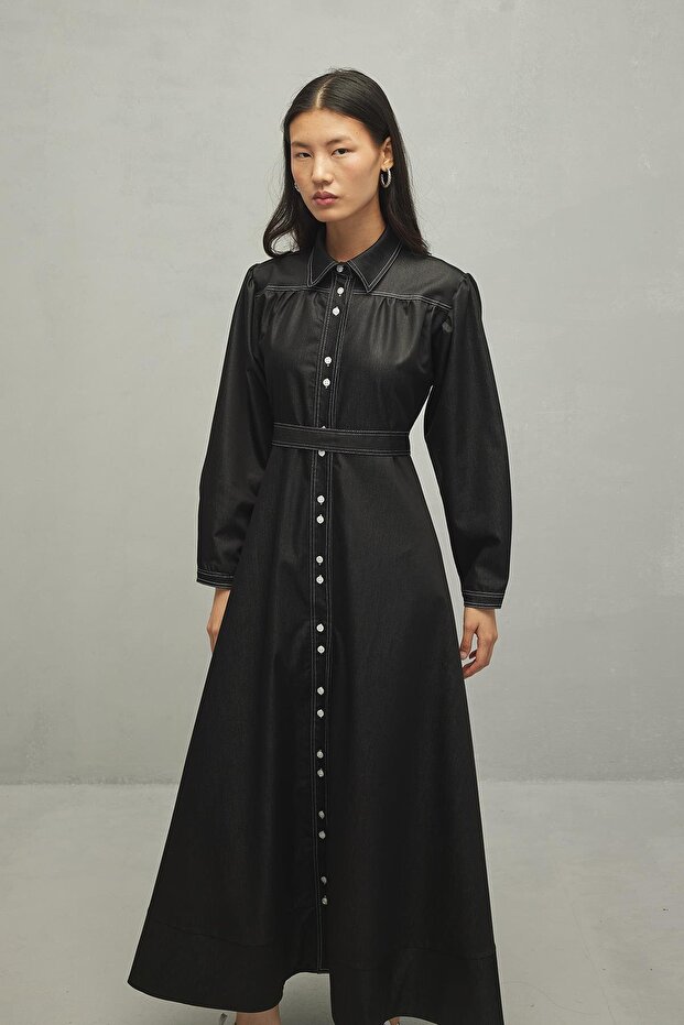 Dikişli Elbise Kot Siyah - 2