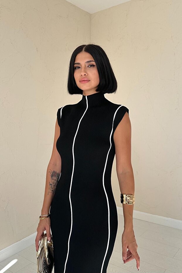 Garni Striped Dress - Black