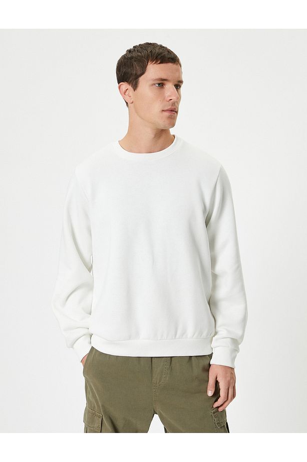 Bisiklet Yaka Sweatshirt Basic Uzun Kollu Şardonlu - 3