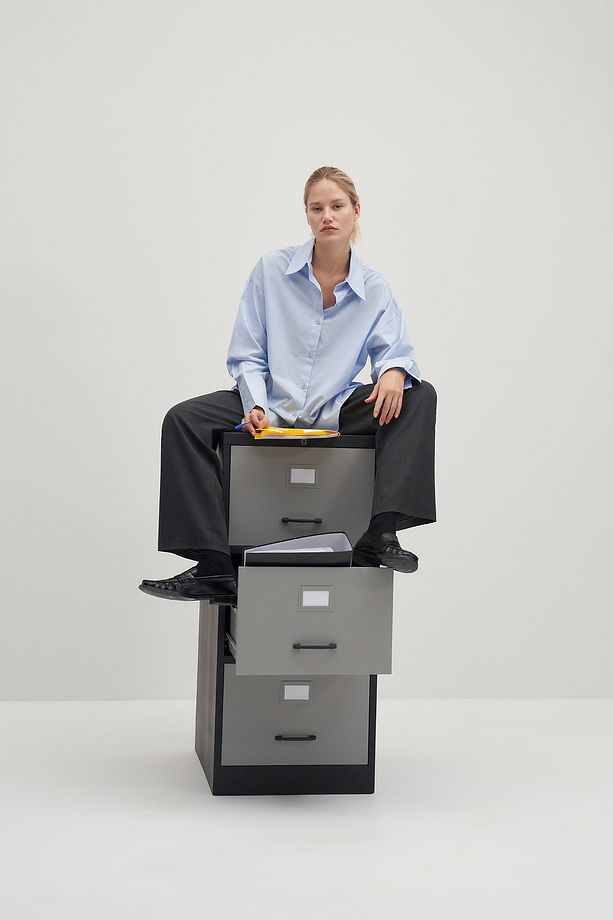 Kadın Mavi Private Edition Poplin Nakış Detaylı Oversize Gömlek - 5