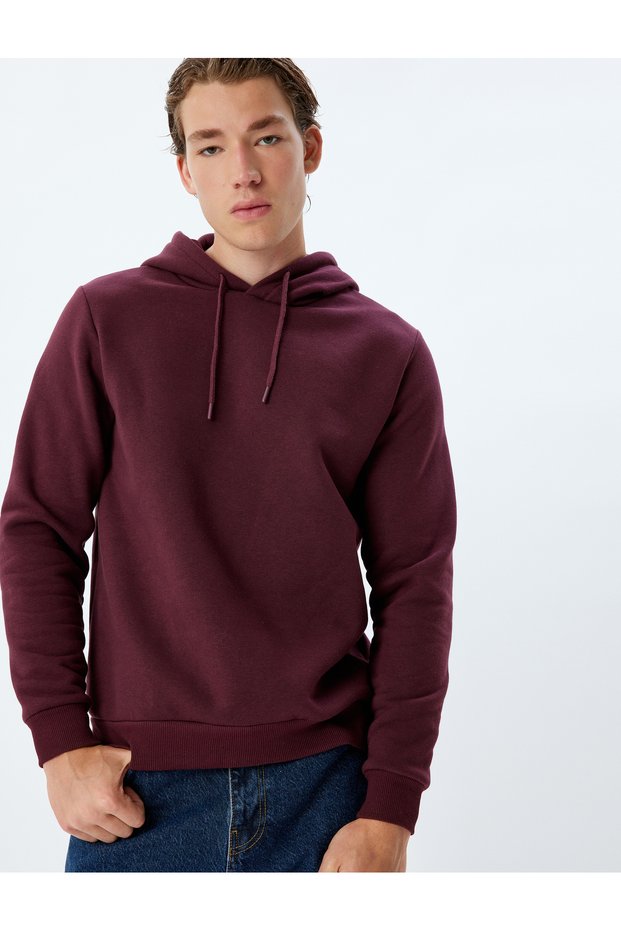 Raised Cotton Basic Hooded Sweatshirt