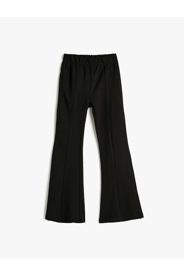 Flared Leg Trousers with Ribbed Slit Detail and Elastic Waist