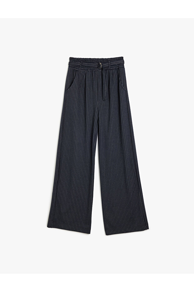 Pants Belt Detailed Viscose Fabric with Elastic Waist and Pockets