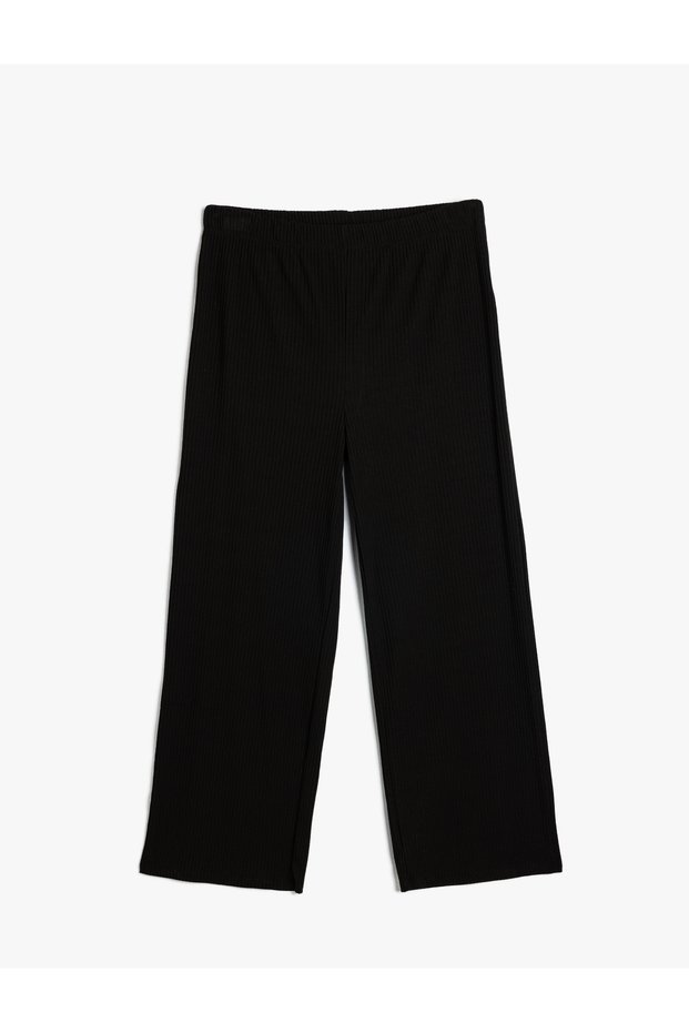 High-Waist Textured Viscose Blend Pants with Elasticated Waist