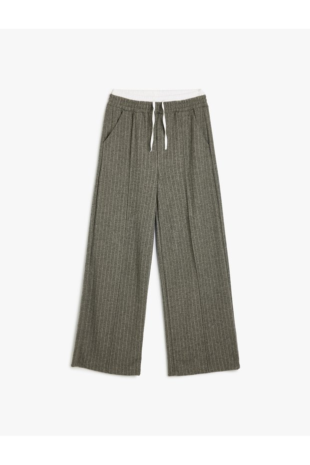 Wide Leg Trousers with Pocket Detail and Double Waist Detail