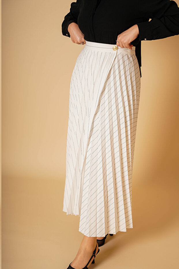 PLİSELİ DÜĞMELİ ETEK - 4