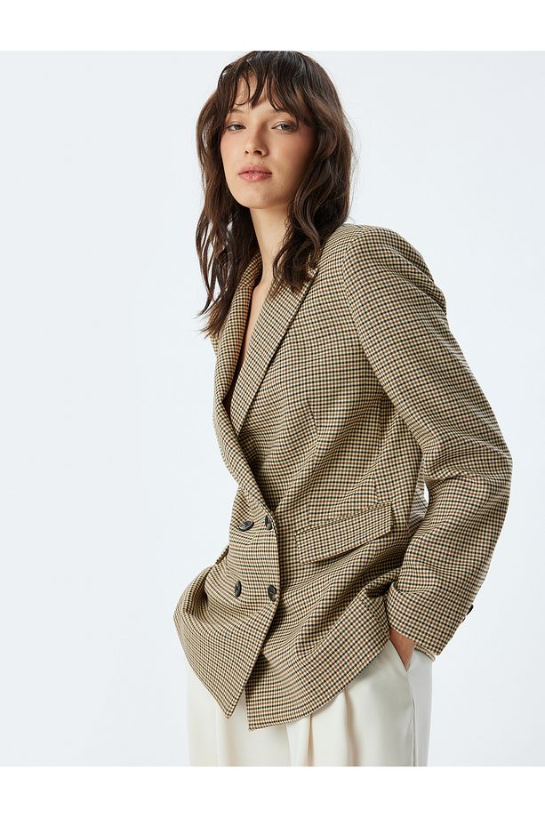 Kruvaze Blazer Ceket Kapaklı Çift Cep Detaylı Regular Fit - 1