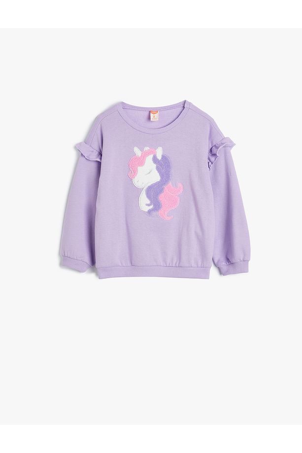 Sweatshirt Unicorn Aplikeli Fırfır Detaylı Pamuklu Şardonlu - 1