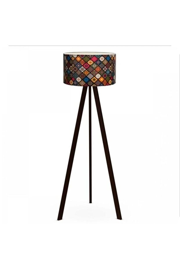 Ahşap Üç Ayaklı Lambader - Ceviz Ayak / Ekru Başlık - 1