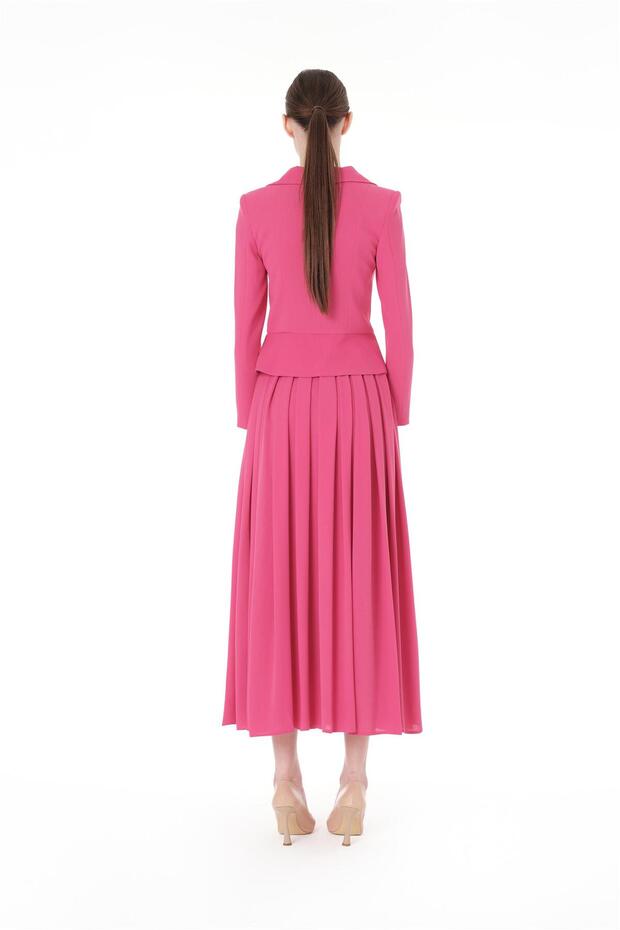 Fuchsia Short Jacket and Skirt Set - Altina Pleated - 3