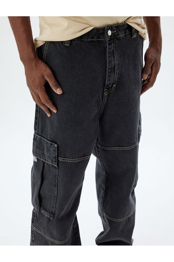 Cep Detaylı Pamuklu Oversize Kargo Kot Pantolon - 5