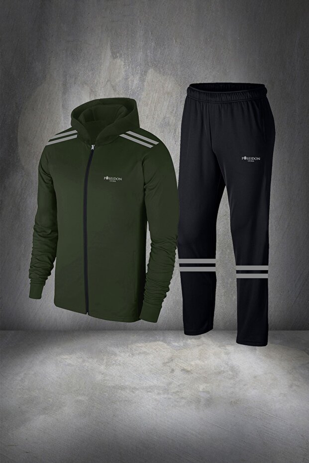 Men's Khaki New Supra Combed Cotton Fabric Zipper Hooded Pocket Running Suit S-3Xl