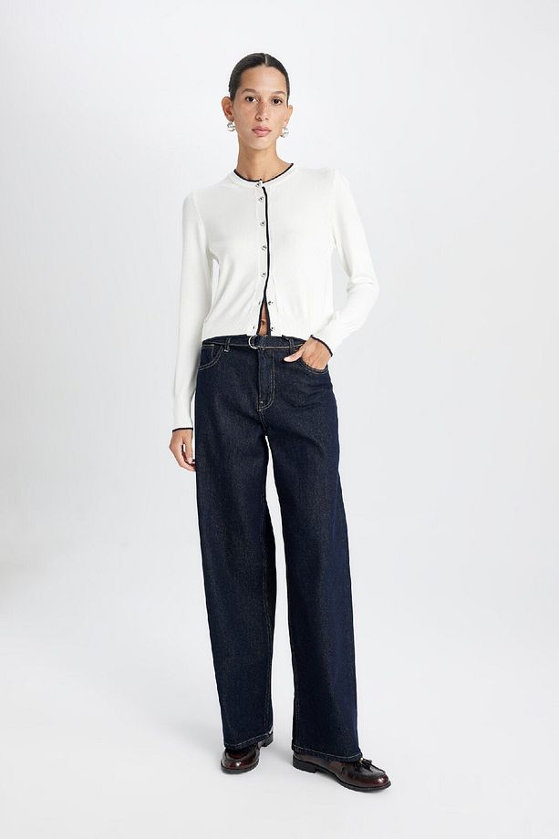 Regular Fit Basic Düz Bisiklet Yaka Düğmeli Triko Hırka A4731ax24wn - 2
