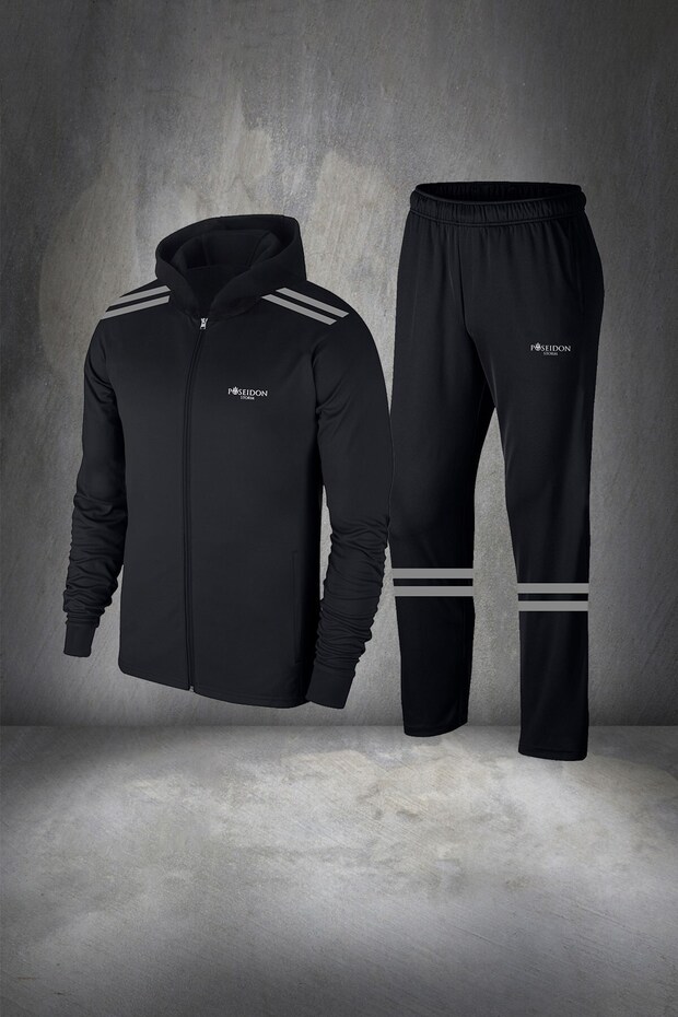 Plus Size Men's Black Custom Supra Combed Cotton Zipper Pocket Casual Sports Tracksuit Set 4Xl-10Xl