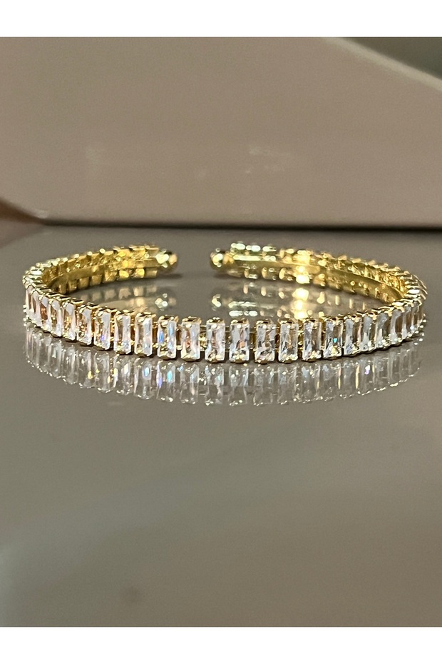 Stainless Steel Baguette Handcuffs - Gold Gilded and Rhinestone