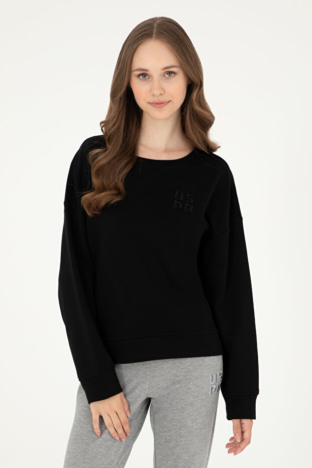 Women's Black Basic Crew Neck Sweatshirt 50296919-Vr046