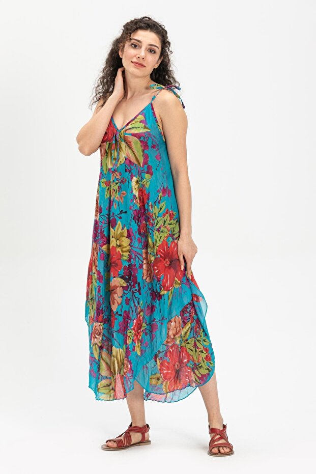 Strappy Voile Aphrodite Midi Summer Dress Turquoise 6138