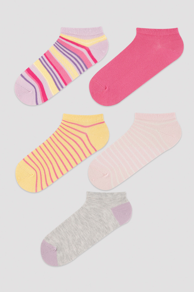 Colorful Striped Textured 5-Piece Booties Socks