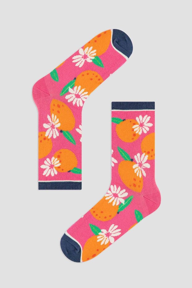 Pink Orange Patterned Socks - 1
