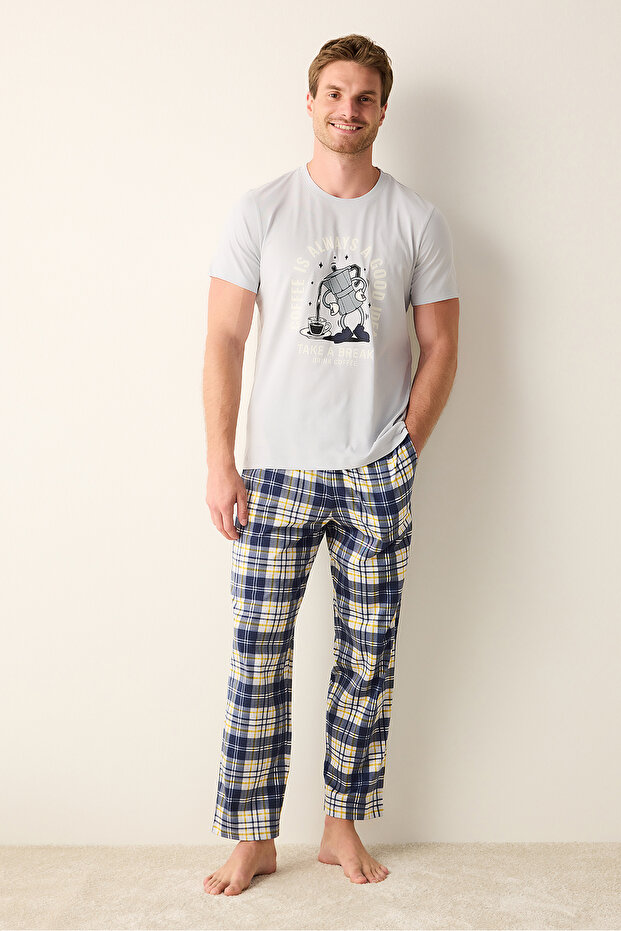 Coffee Multicolor Pants Pajama Set - 1
