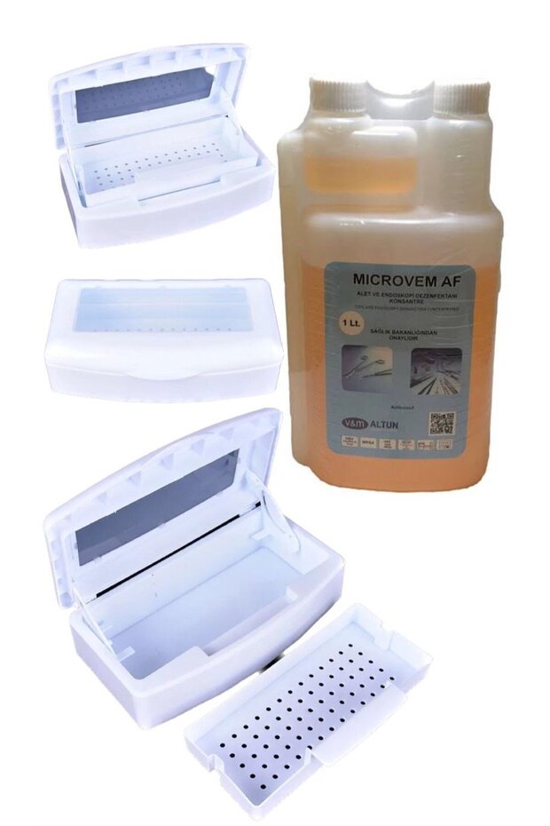 ELLEA NAIL Asansörlü Sterılızasyon Kabı Ve Microvem Dezenfektan Sıvı 1 Lt Set