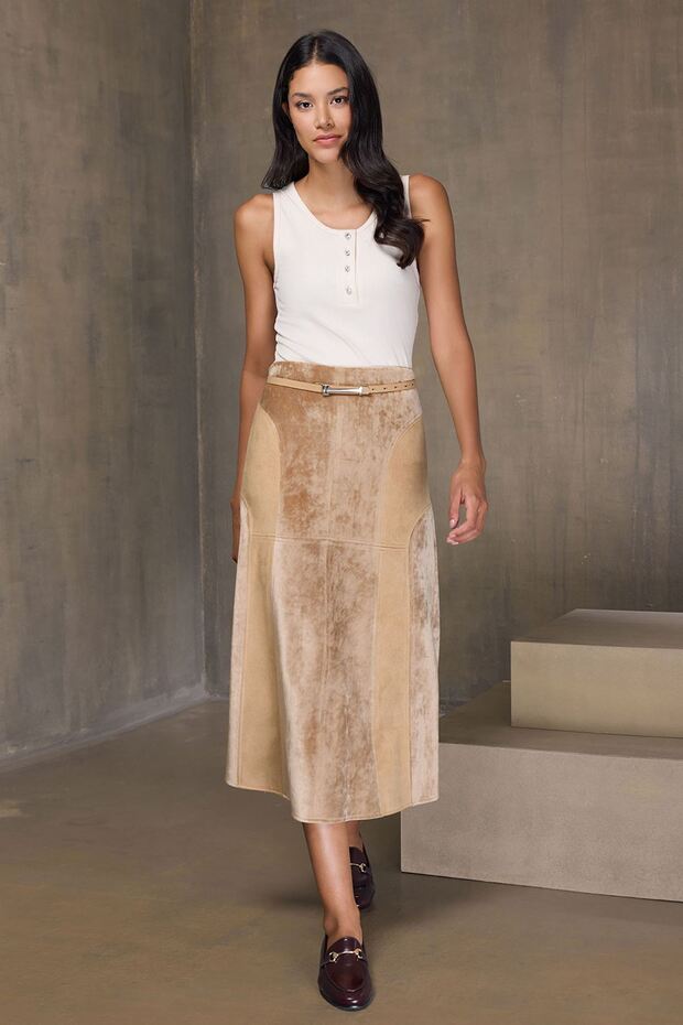 Kadife Mixli Etek Camel - 2