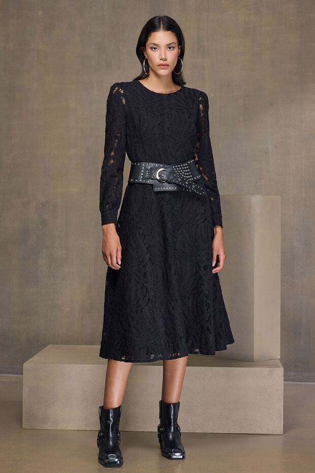 Dantelli Elbise Siyah - 1