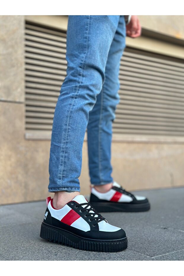 BA0804 BOA Yüksek Siyah Taban Kırmızı Detaylı Bağcıklı Erkek Ayakkabı - 1