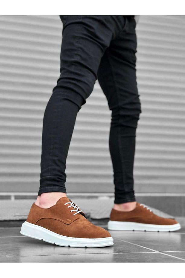 Ba0003 Bağcıklı Süet Klasik Taba Beyaz Yüksek Taban Casual Erkek Ayakkabı - 2