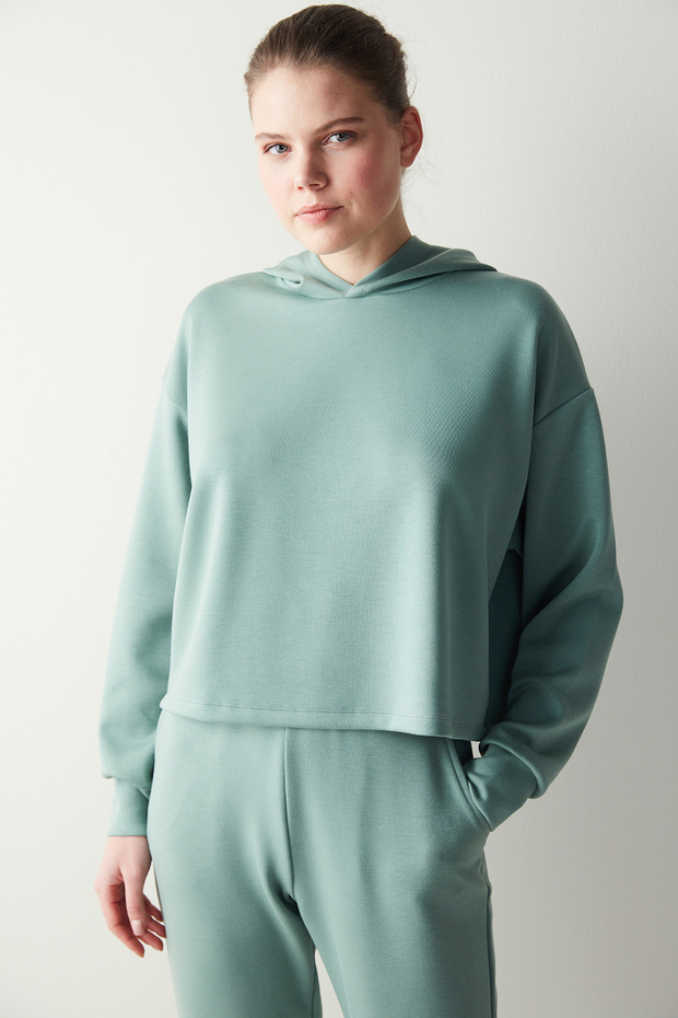 Mint Kapüşonlu Silky Feel Sweatshirt - 1
