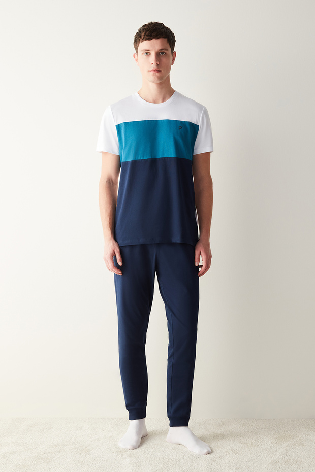 Men's Blue Block Multicolor Pajama Set
