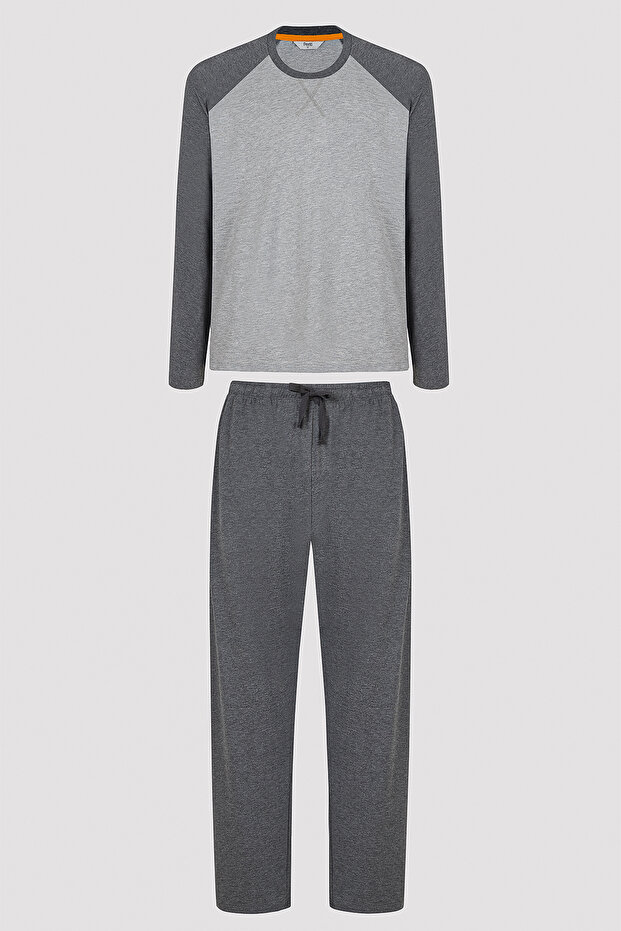 Basic Long Sleeve Trousers Gray Pajama Set