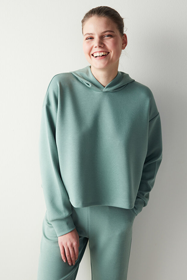 Mint Kapüşonlu Silky Feel Sweatshirt - 2