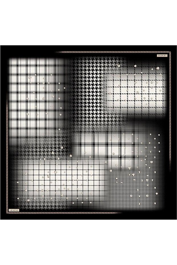 İpek Eşarp Nostalji - 8612-80 Siyah Krem Twill - 5