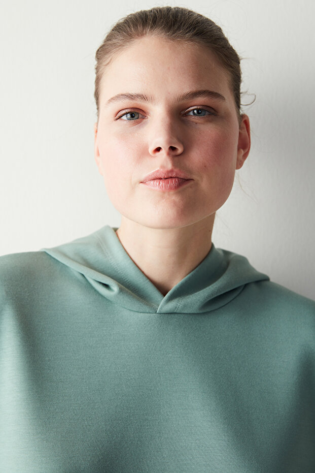 Mint Kapüşonlu Silky Feel Sweatshirt - 5