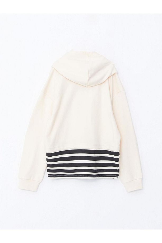 Kapüşonlu Baskılı Uzun Kollu Kız Çocuk Crop Sweatshirt - 3